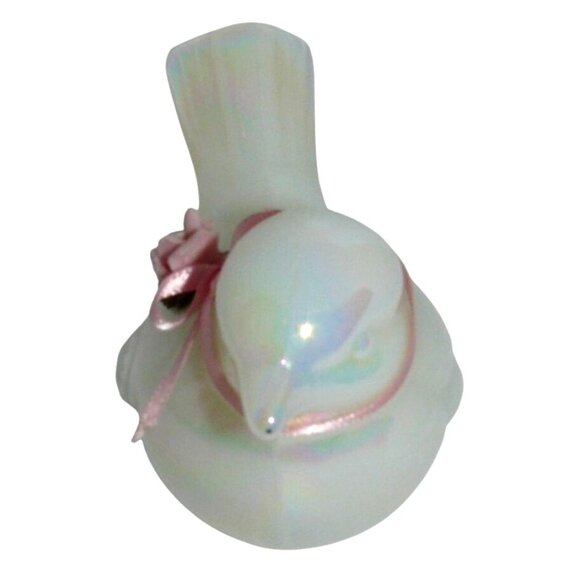 Fenton Handmade Iridescent Glass Bird Figurine Pink Ribbon & Rose Accent Vintage - Picture 2 of 5